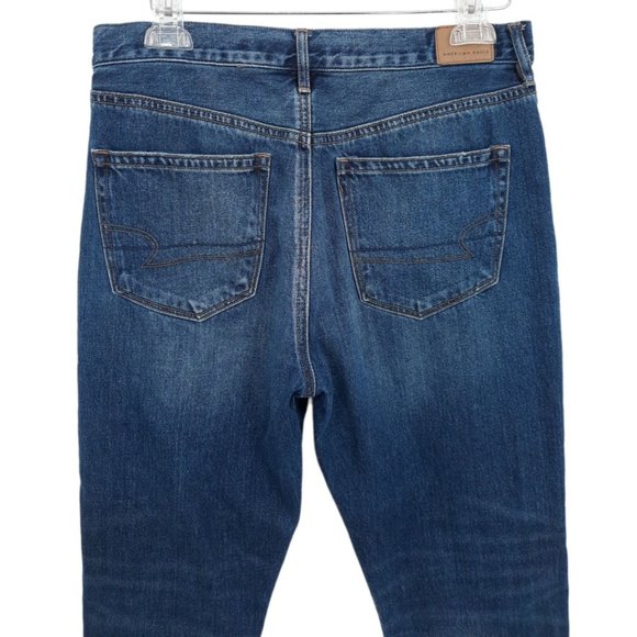 American Eagle Dark Wash Girlfriend High Rise Button Fly Crop Denim Jeans 10 Reg - Picture 12 of 12
